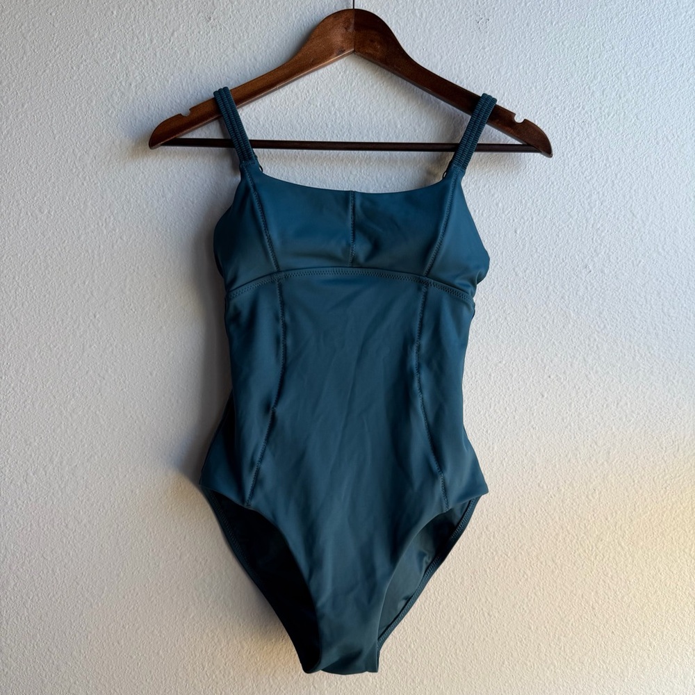 Athleta Size XS Teal Blue Sculpted Square Neck One Piece Swimsuit Bathing Suit B